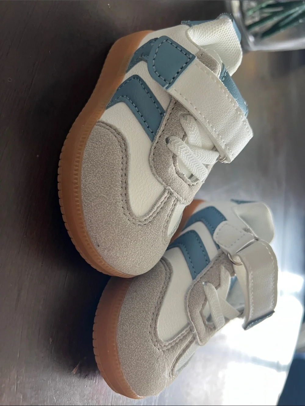 Baby size 4 Casual Velcro Sneakers in White, Light Blue & Gray